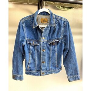 Vintage 80s JCPenney Plain Pockets Denim Trucker Jacket Made in USA Sz L 14/16